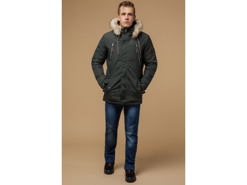 Парка стандартной длины мужская зимняя цвета хаки модель 14015, фото 1