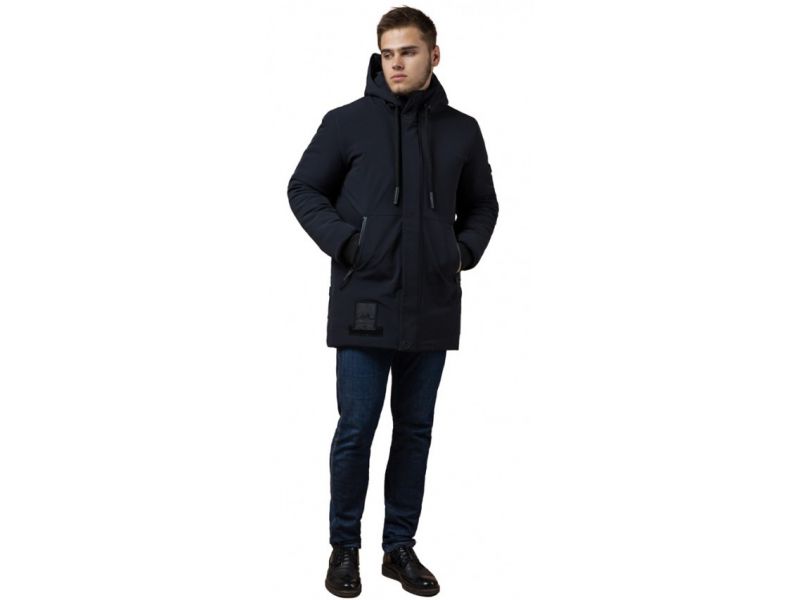 Темно-синяя парка с капюшоном зимняя для мужчин модель 9085, фото 1