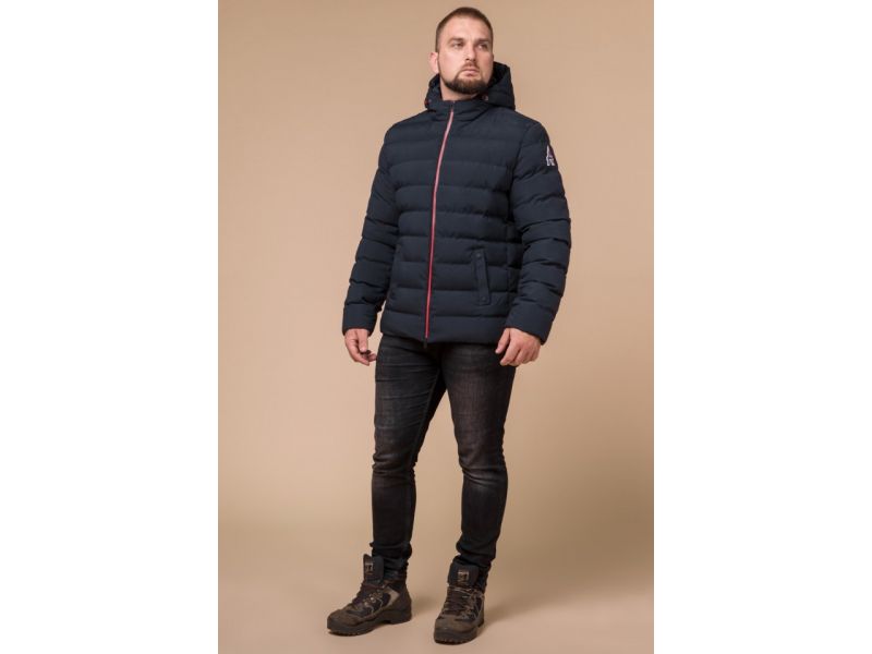 Куртка короткая мужская зимняя цвет темно-синий-красный модель 45115, фото 1