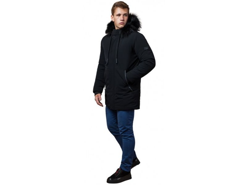 Зимняя мужская черная парка с внешними карманами модель 9985, фото 1