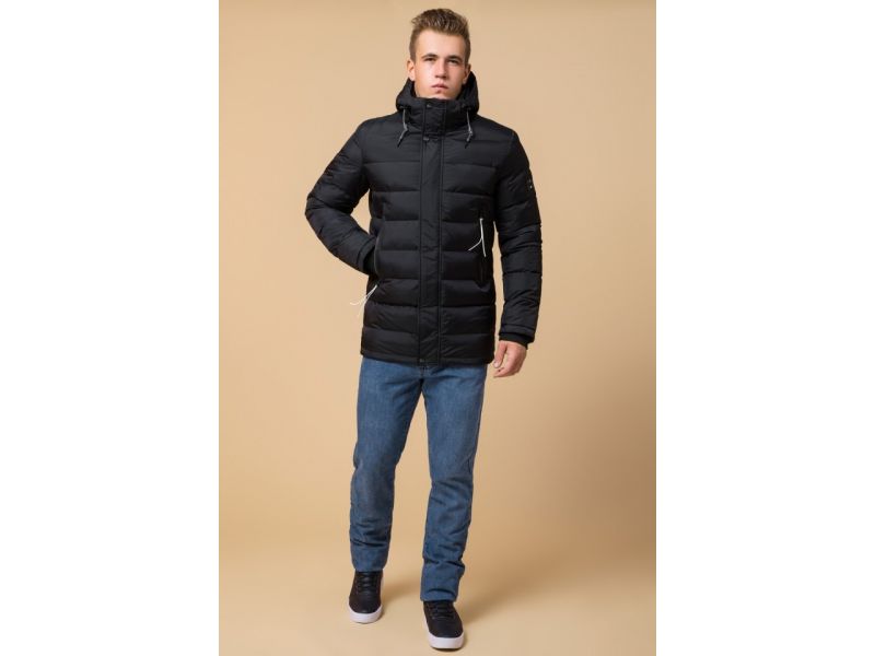 Черная мужская зимняя куртка с карманами модель 37533, фото 2