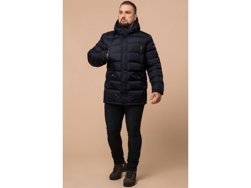 Куртка большого размера для мужчин зимняя черно-синяя модель 12952, фото 2