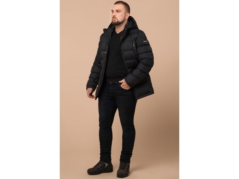 Куртка большого размера мужская черного цвета на зиму модель 12952, фото 2
