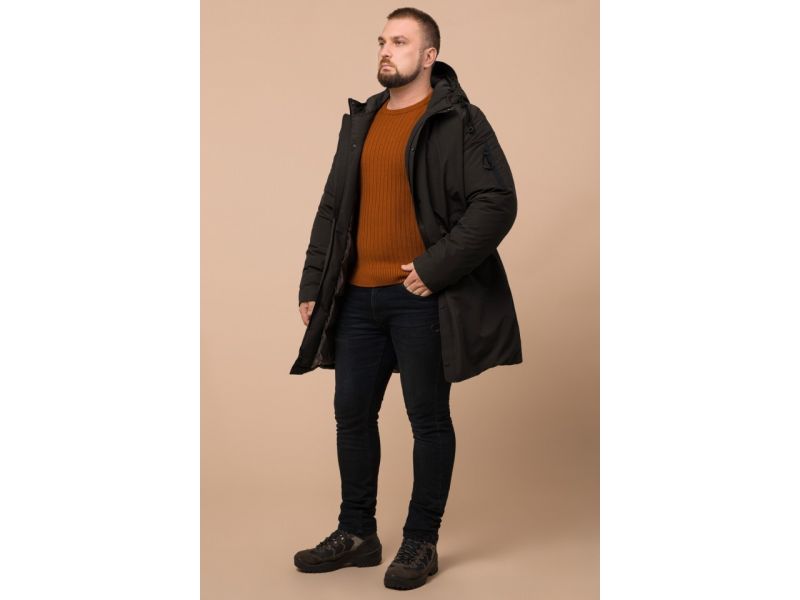 Коричневая мужская парка с капюшоном зимняя модель 23425, фото 1