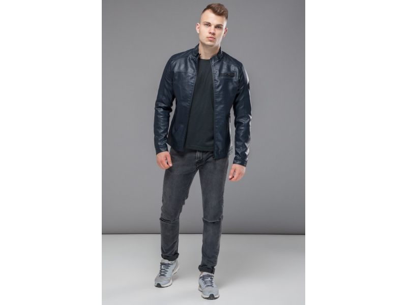 Темно-синяя молодежная куртка осенне-весенняя на молнии мужская модель 25825, фото 1