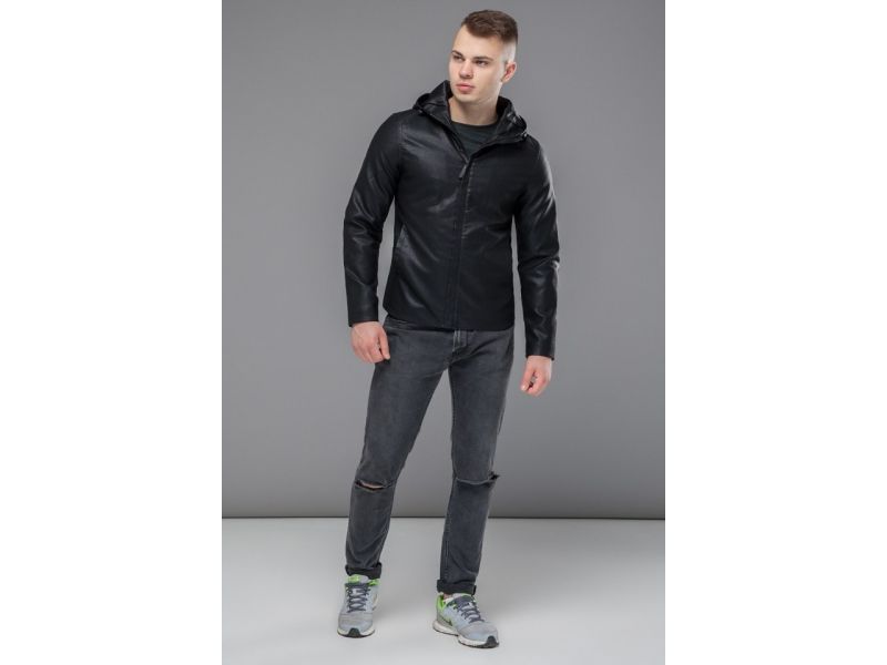 Черная легкая осенне-весенняя куртка молодежная для мужчин модель 15353, фото 2