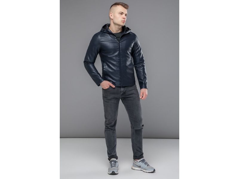 Короткая темно-синяя куртка осенне-весенняя молодежная модель 15353, фото 2