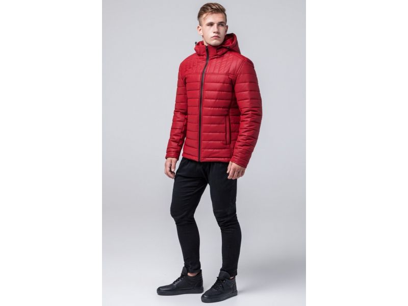 Красная куртка мужская молодежная осенне-весенняя с капюшоном модель 3357, фото 2