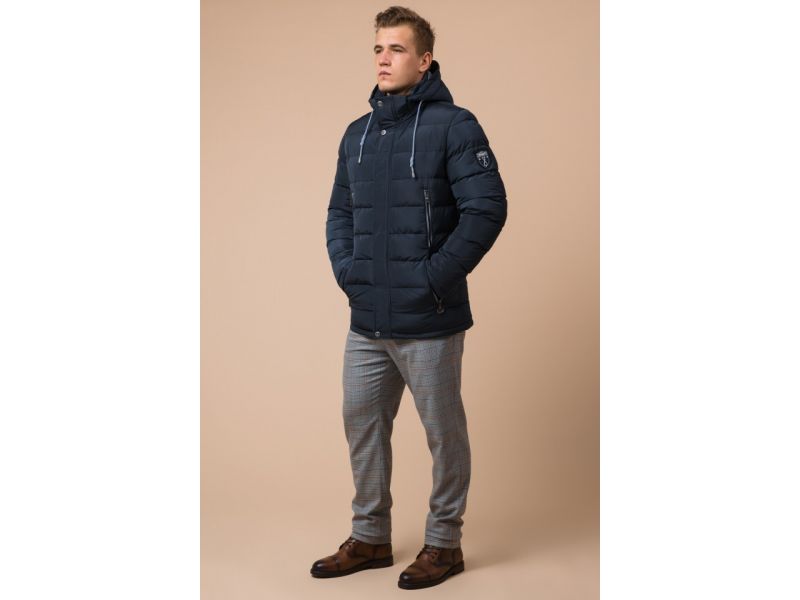Брендовая куртка синяя мужская на зиму модель 38828, фото 2