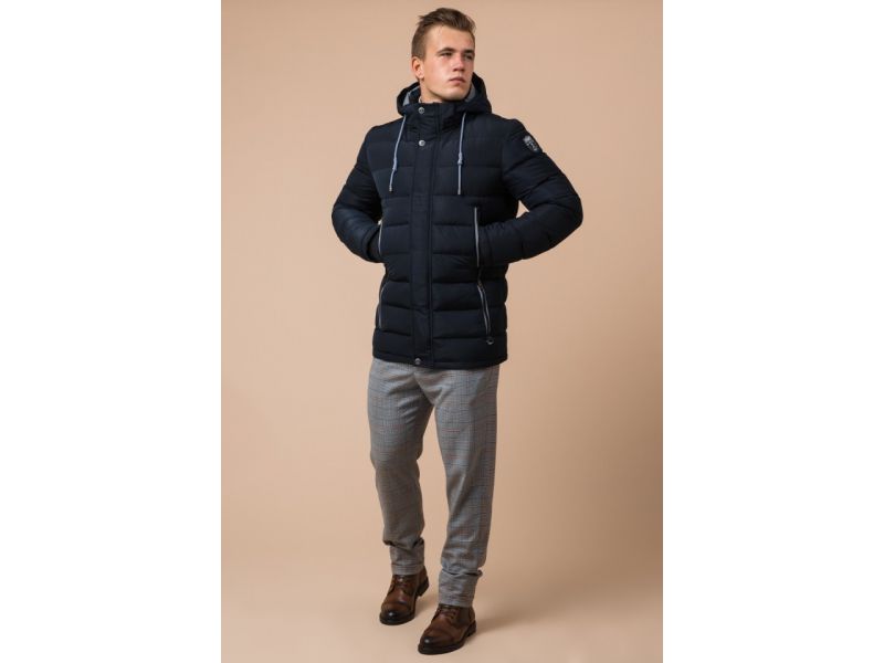 Темно-синяя износостойкая куртка на зиму для мужчин модель 38828, фото 1