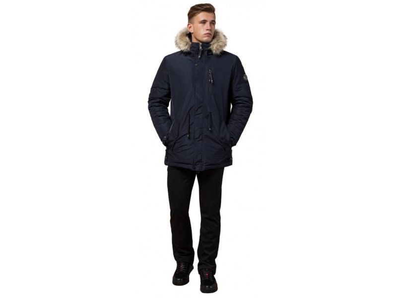Парка синяя зимняя мужская прямого фасона модель 31720, фото 1