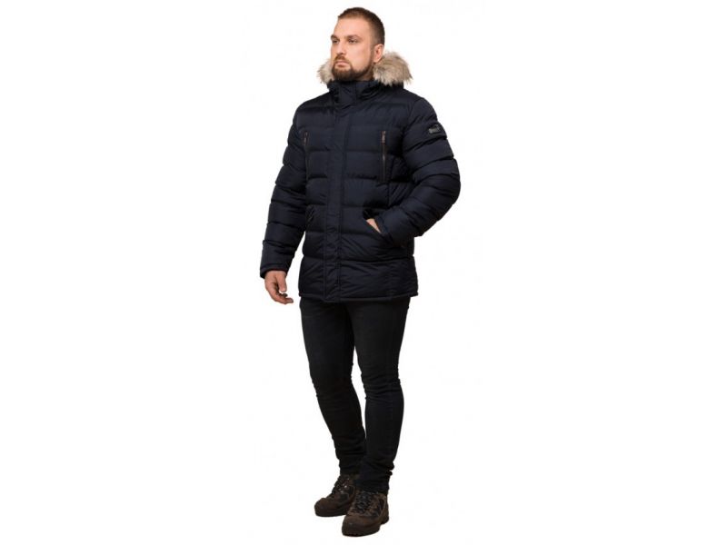 Куртка мужская зимняя черно-синяя большого размера модель 23752, фото 1