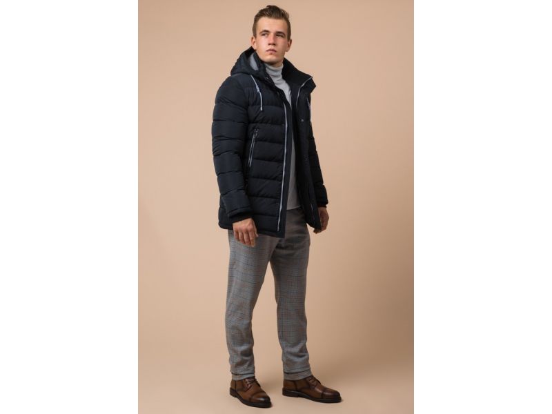 Мужская практичная куртка черно-синяя зимняя модель 38828, фото 2