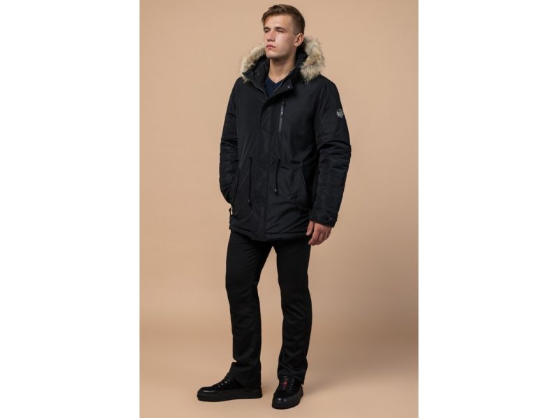 Черная мужская парка зимняя с кнопками модель 31720, фото 1