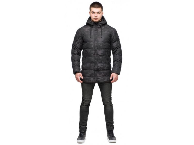 Молодежная мужская куртка дизайнерская зимняя в стиле милитари черная модель 25380, фото 1