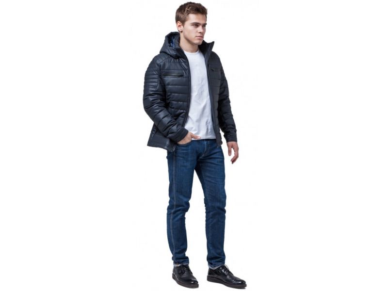 Осенне-весенняя мужская молодежная куртка темно-синяя с карманами модель 2260, фото 1