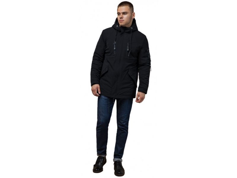 Черная парка зимняя мужская с фирменной нашивкой модель 4553, фото 1