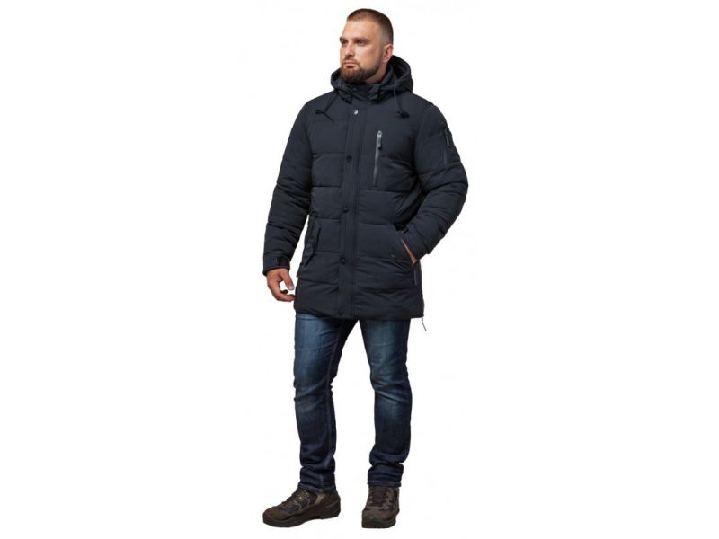 Куртка мужская черного цвета оригинального дизайна на зиму модель 15625, фото 1