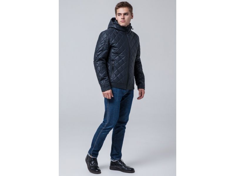 Темно-синяя молодежная короткая куртка осенне-весенняя мужская модель 2072, фото 2