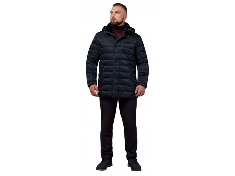Куртка зимняя мужская высокого качества темно-синего цвета модель 16120, фото 1