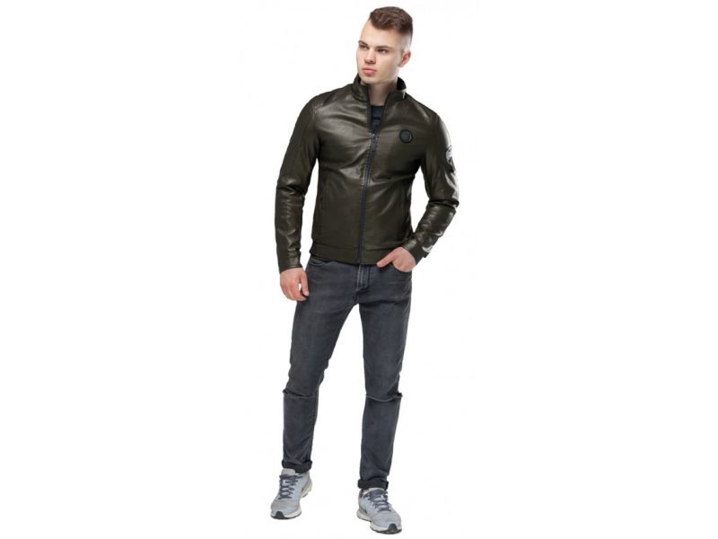 Куртка с нашивкой молодежная мужская осенне-весенняя цвета хаки модель 43663, фото 1