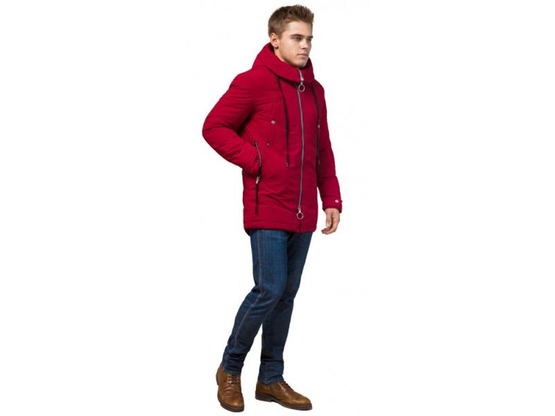Красная парка зимняя мужская с двухходовой молнией модель 28431, фото 1