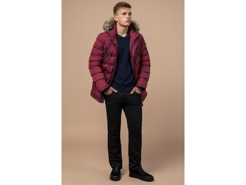 Куртка мужская на зиму бордовая качественная модель 15335, фото 1
