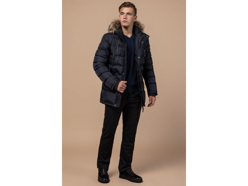 Куртка с карманами мужская темно-синяя зимняя модель 15335, фото 2