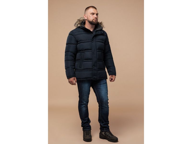 Зимняя куртка большого размера мужская темно-синего цвета модель 1365, фото 2