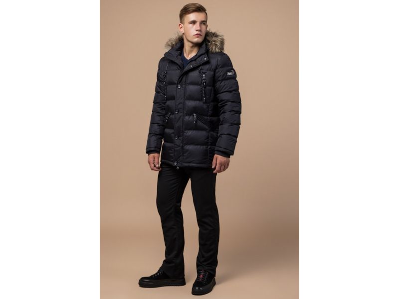 Куртка с капюшоном зимняя мужская черного цвета модель 15335, фото 2