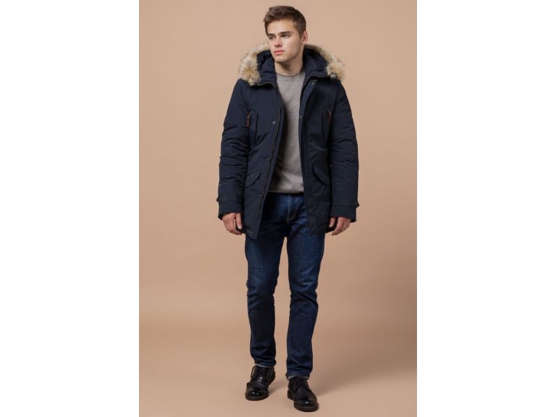 Мужская синяя парка зимняя стандартной длины модель 32450, фото 1