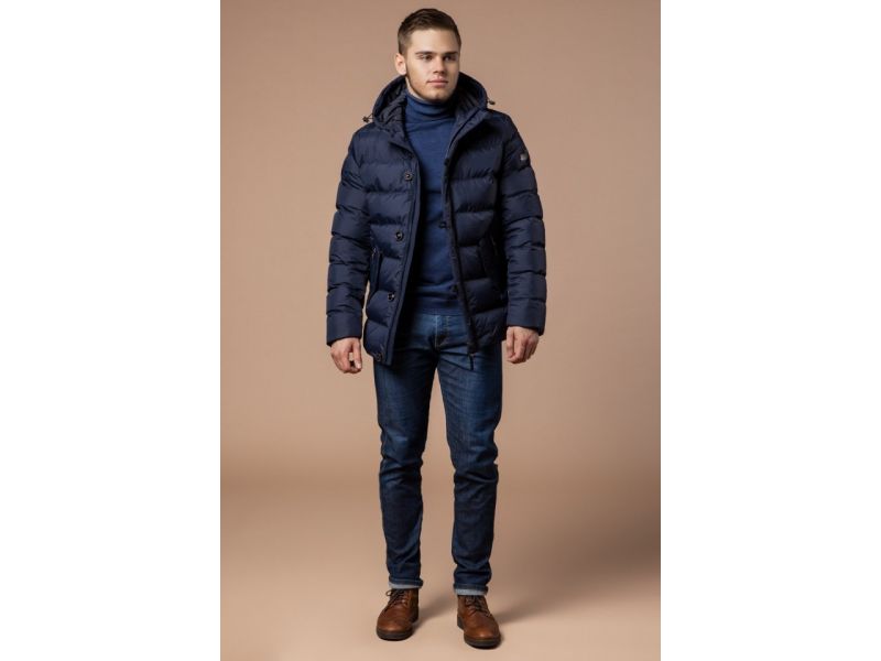 Куртка темно-синего цвета мужская с капюшоном зимняя модель 20180, фото 2