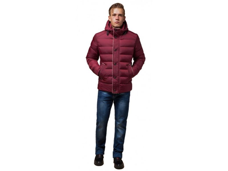 Куртка бордового цвета зимняя на молнии мужская модель 20849, фото 1