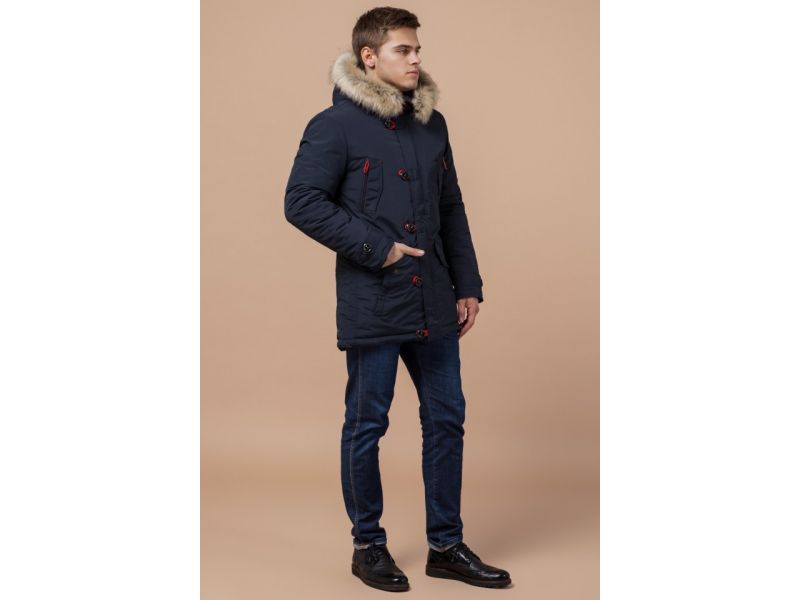 Мужская зимняя парка теплая цвет синий-красный модель 38230, фото 1