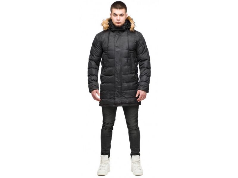 Серая мужская молодежная куртка зимняя дизайнерская длинная модель 25300, фото 1