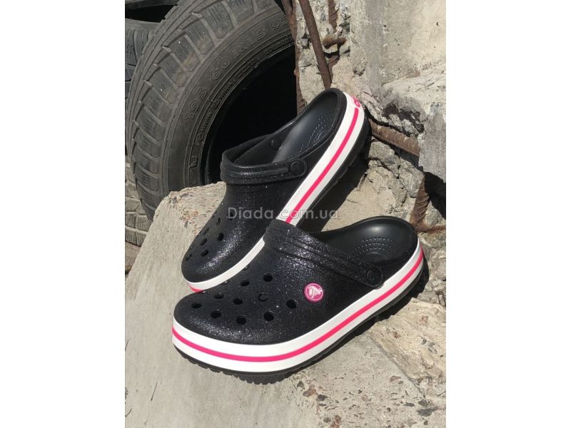 Кроксы с блестками черные, женские Сабо Crocs блестящие., фото 8