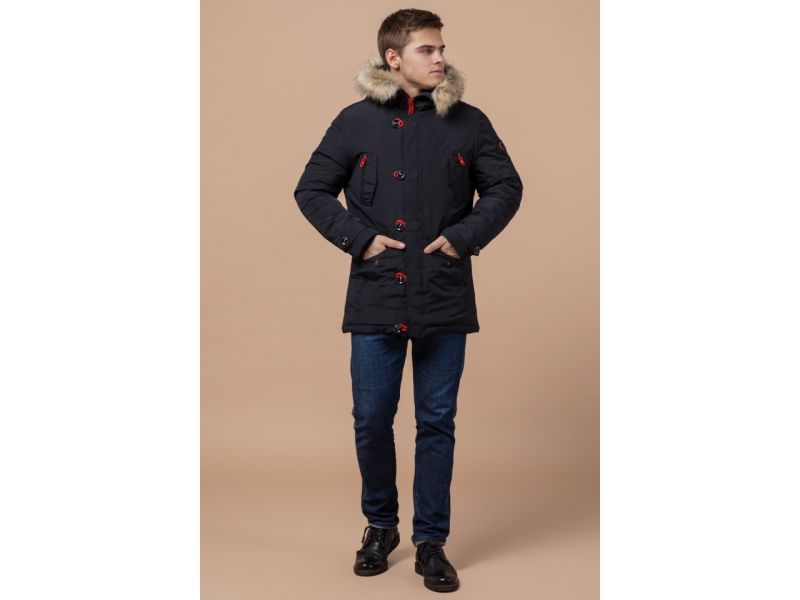Парка зимняя с ветрозащитной планкой мужская цвет черный-красный модель 38230, фото 1