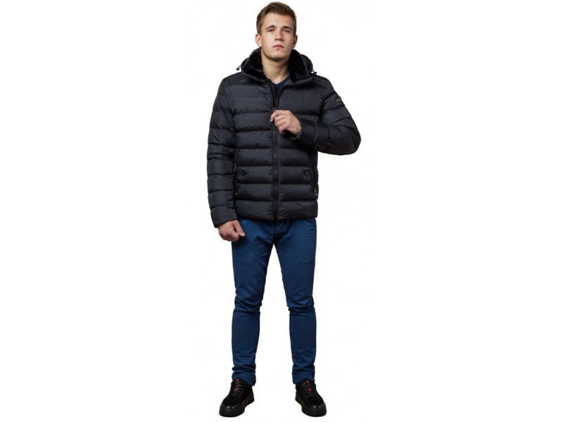 Куртка зимняя графитового цвета для мужчин теплая модель 24324, фото 1