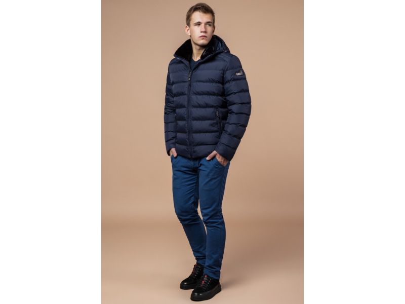 Куртка темно-синяя брендовая для мужчин зимняя модель 24324, фото 1