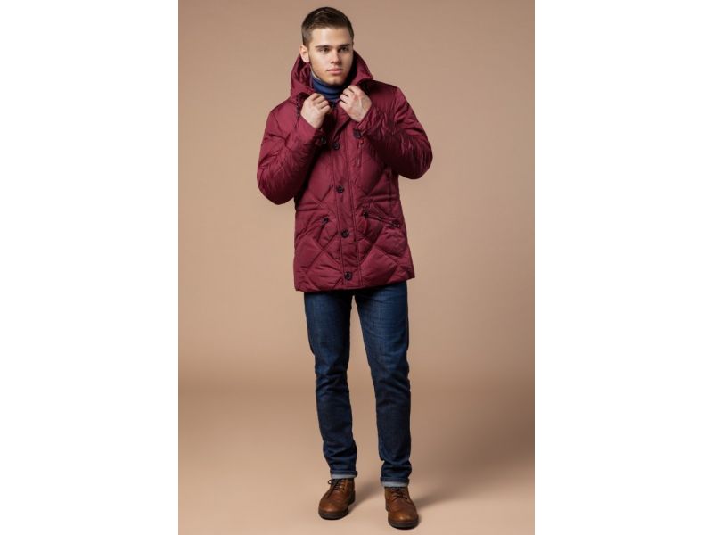 Красная зимняя куртка стеганая для мужчин модель 12481, фото 2