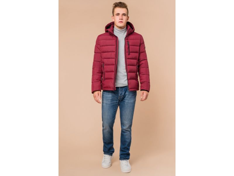 Бордовая зимняя куртка оригинального дизайна мужская модель 36450, фото 2