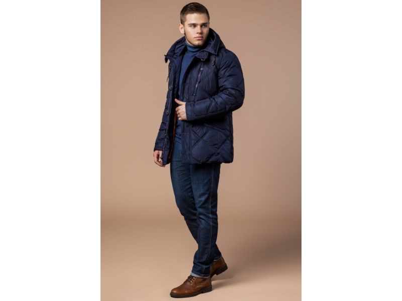 Зимняя темно-синяя куртка с пуговицами мужская модель 12481, фото 2