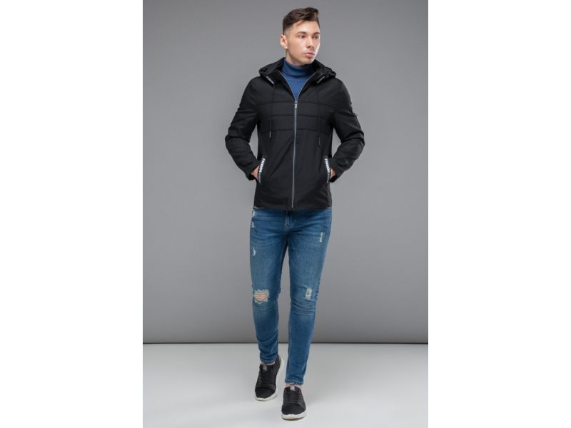 Черная молодежная мужская ветровка осенне-весенняя модель 25211, фото 2