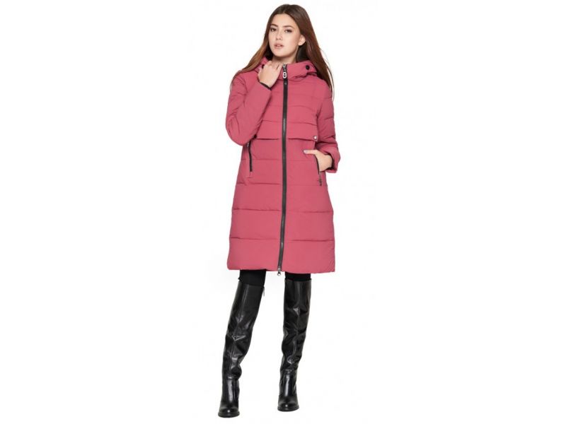 Молодежный зимний розовый пуховик женский на зиму модель 25165, фото 1