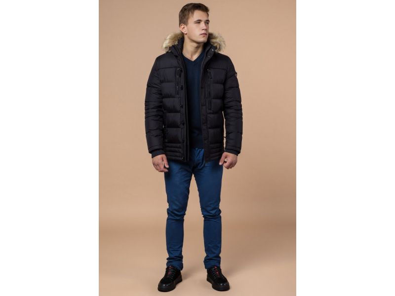 Зимняя короткая куртка мужская черного цвета модель 45610, фото 2