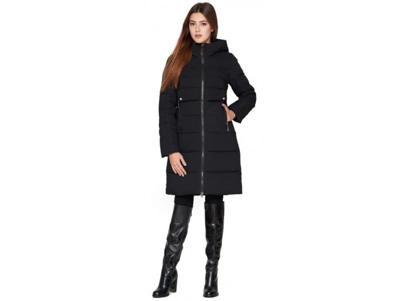Молодежный зимний женский черный пуховик модель 25465, фото 1
