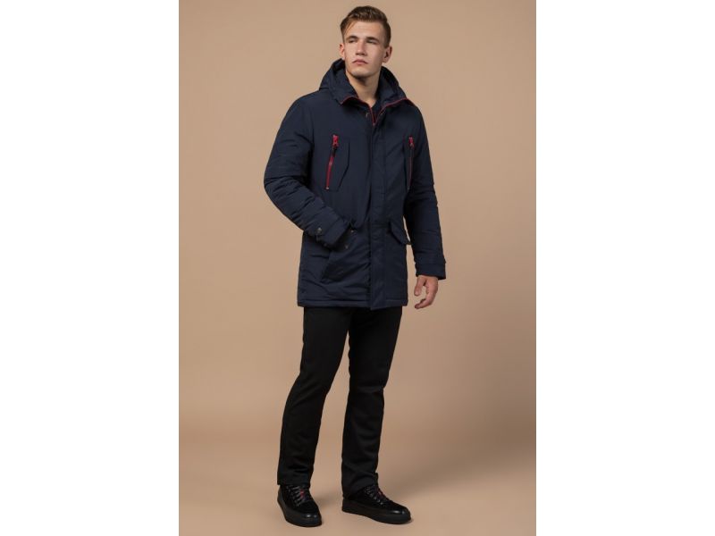Парка синяя мужская с трикотажными манжетами зимняя модель 48560, фото 1