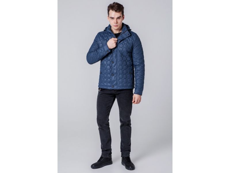 Мужская осенне-весенняя ветровка короткая цвета индиго модель 1386, фото 2