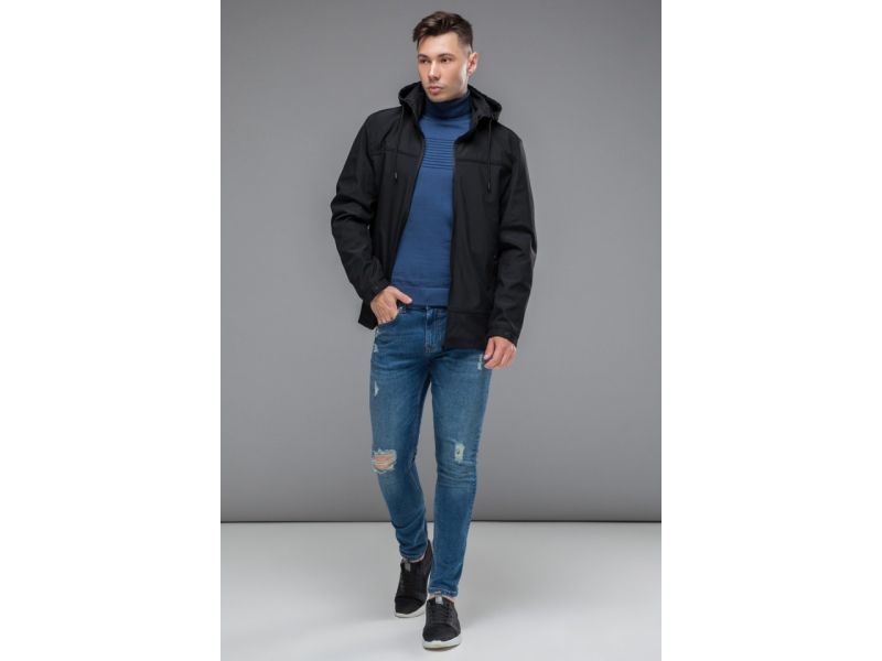 Мужская молодежная ветровка на молнии осенне-весенняя черная модель 44880, фото 1