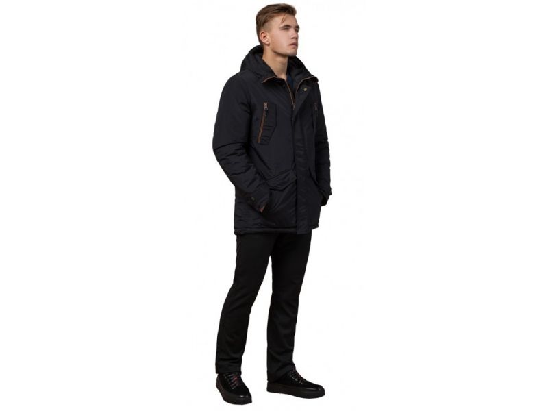Мужская парка черная зимняя с кулиской модель 48560, фото 1